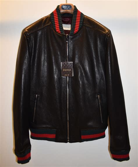 gucci leather bomber replica|Gucci web black leather jacket.